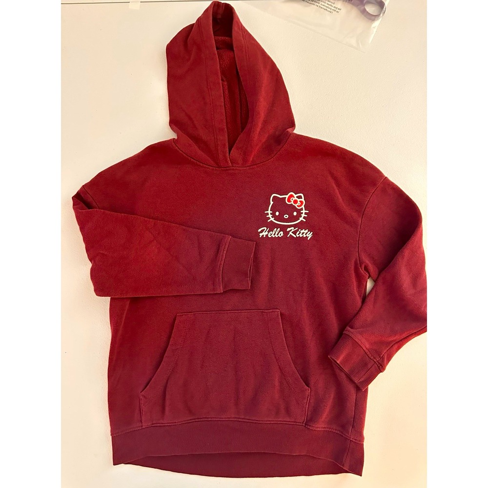 Hello Kitty kids  Burgundy Logo Graphic Fleece Pullover Hoodie Pockets M